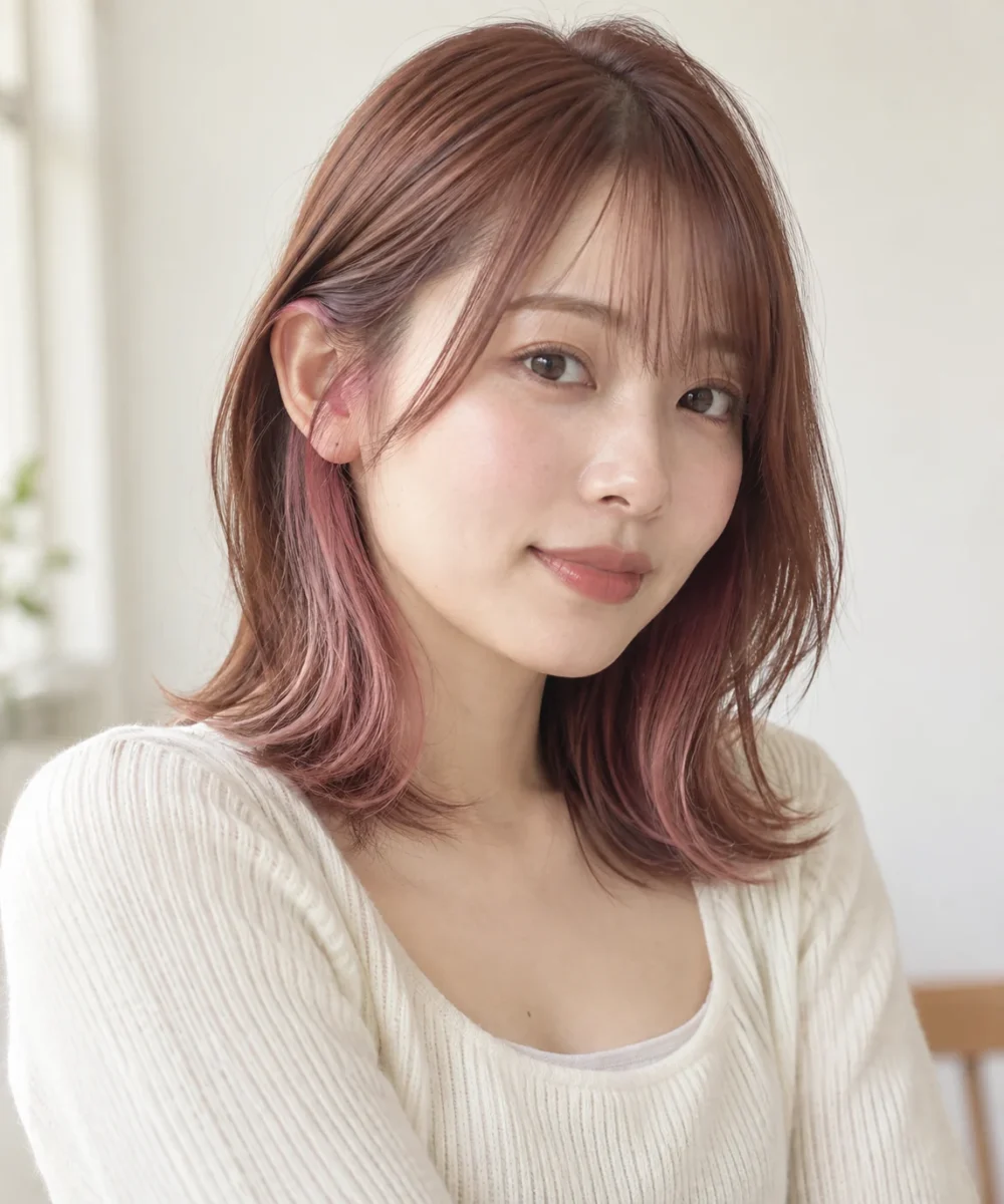 ピンクのインナーカラーにするなら表面は暖色系で合わせると可愛い