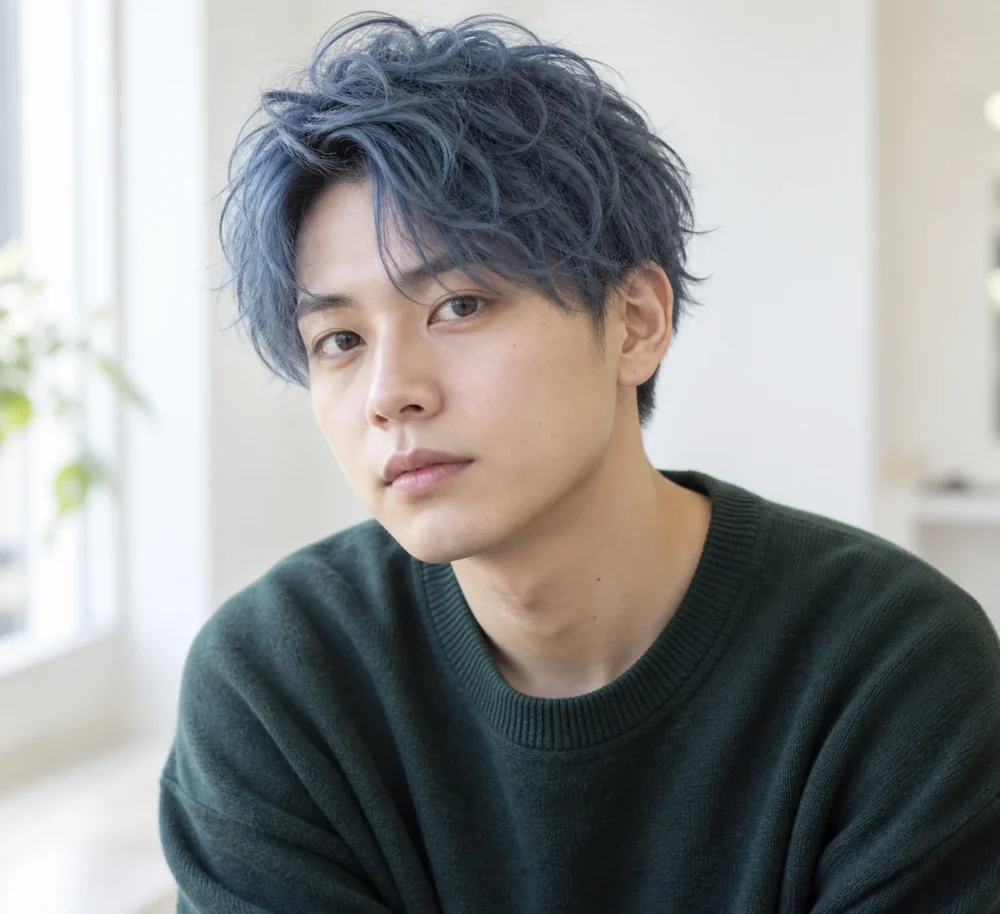 メンズのブルーアッシュをブリーチありでした場合