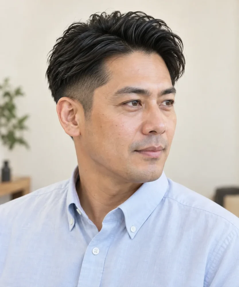 おでこを出したビジネス向けのツーブロック