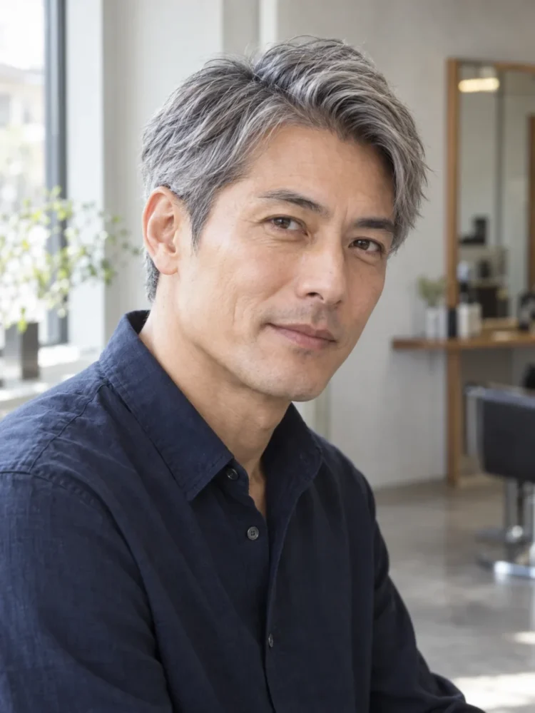 40代男性の短髪に見えるシルバーアッシュグレーの色味