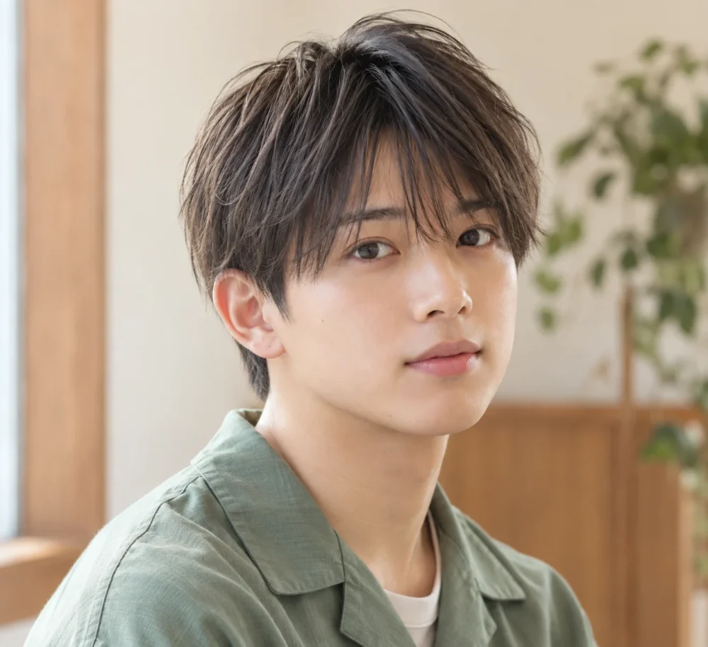 耳が見える軽いショートヘアと丸顔の男性