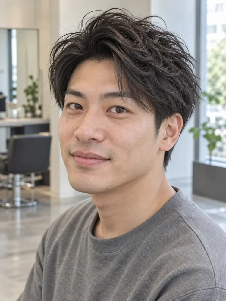 ファイバーワックス向きの動きと毛束感を表したメンズヘア