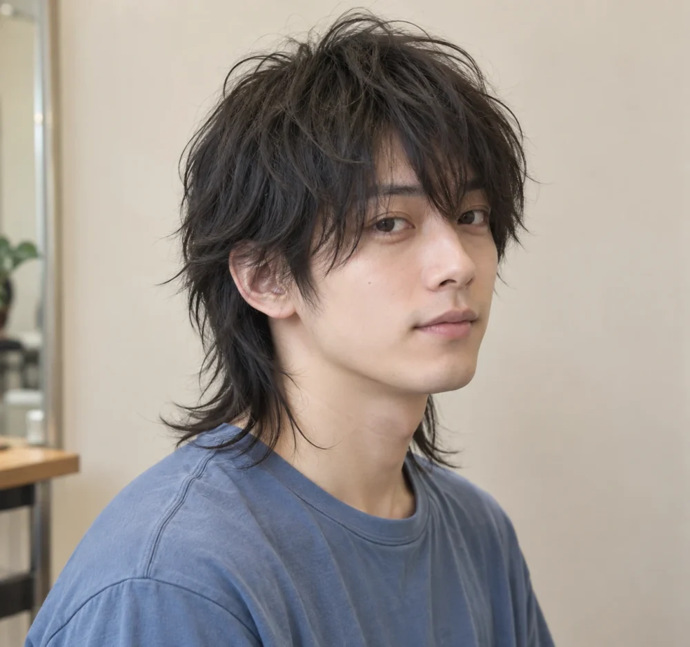 襟足が伸びたメンズウルフカット